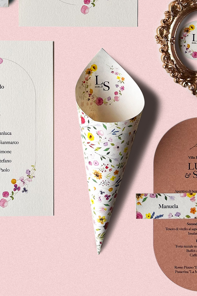 Cono Porta Riso Collezione Botanica - Coordinato matrimoniale elegante e romantico ispirato alla natura Cono Porta Riso Collezione Botanica