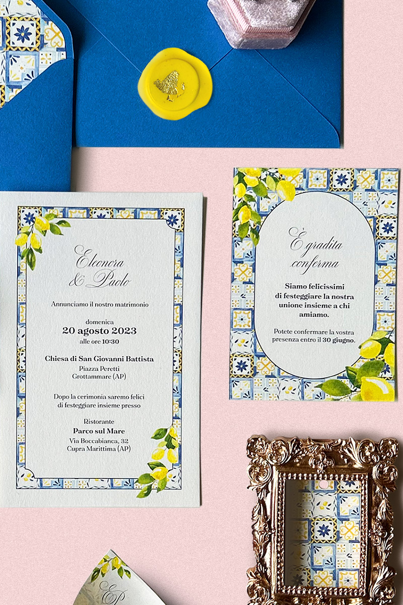 Partecipazione Collezione La Dolce Vita - Coordinato matrimoniale in stile mediterraneo per un matrimonio romantico Partecipazione Collezione La Dolce Vita