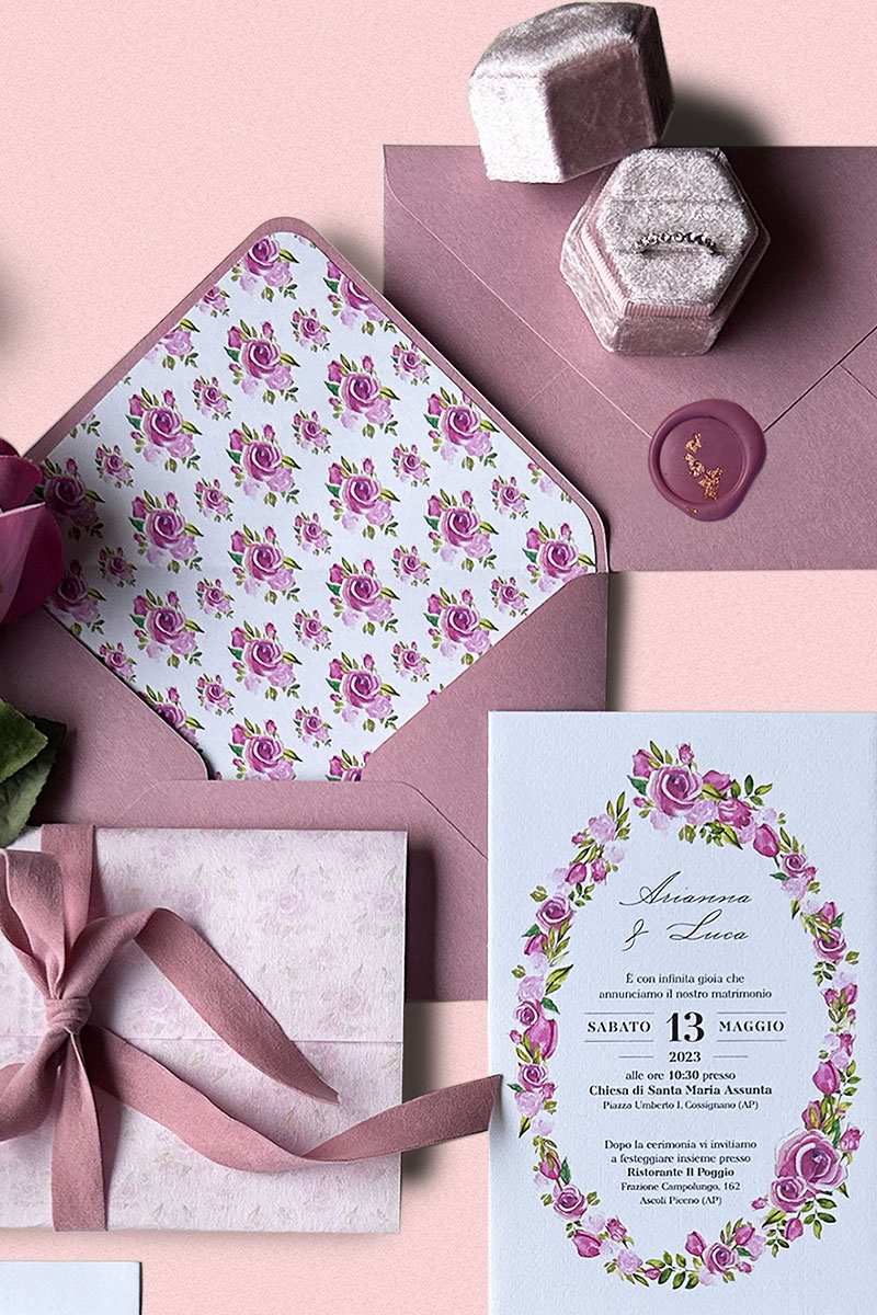 Partecipazione Collezione Romance - Coordinato matrimoniale ispirato alle rose per un matrimonio romantico Partecipazione Collezione Romance
