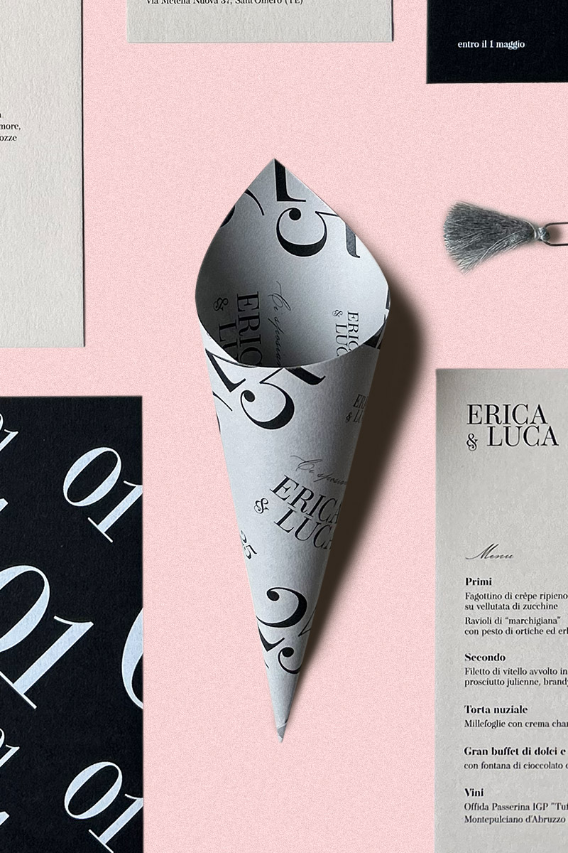 Cono Porta Riso Collezione Ti Amo - Coordinato matrimoniale moderno ispirata al design tipografico Cono Porta Riso Collezione Ti Amo