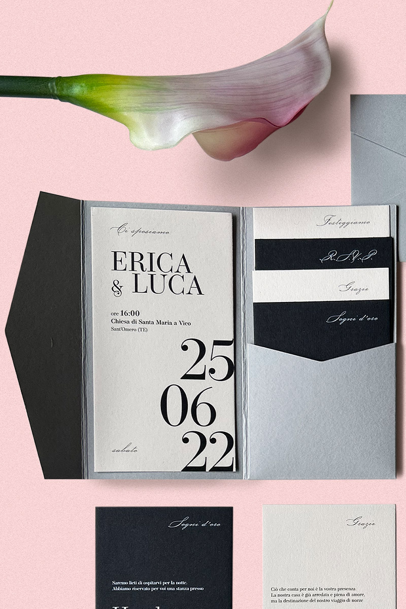 Partecipazione Collezione Ti Amo - Coordinato matrimoniale moderno ispirata al design tipografico Partecipazione Collezione Ti Amo