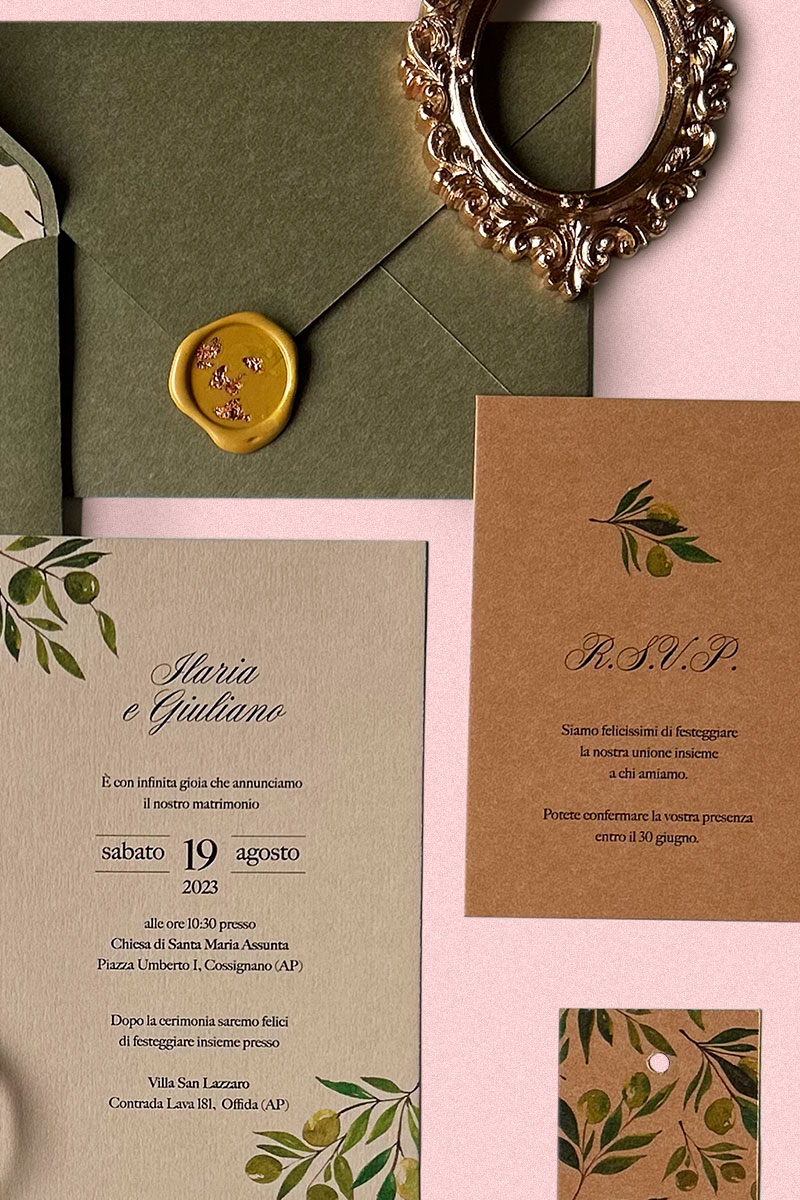 Partecipazione Collezione Ulivo - Coordinato matrimoniale ispirato agli ulivi per un matrimonio speciale Partecipazione Collezione Ulivo